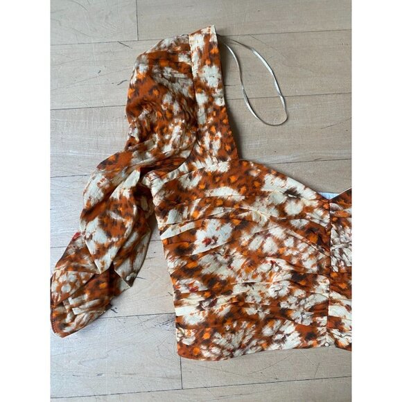 Zara BNWOT womens printed crop top sz small orange floral puff sleeve - Picture 3 of 7